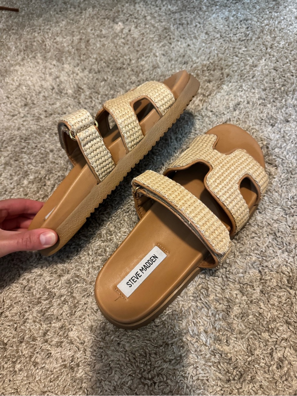 Steve Madden Tan Woven Slide Sandals